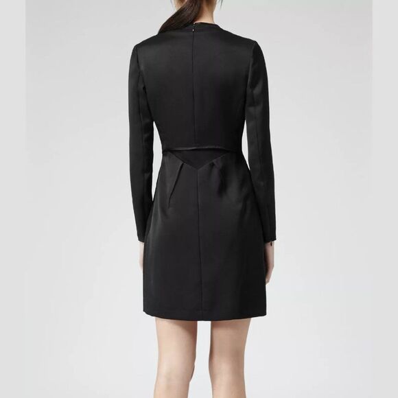 Reiss Taylee Black Sheath Dress Size 4 Luxe Jersey Collared Zip - Picture 2 of 10